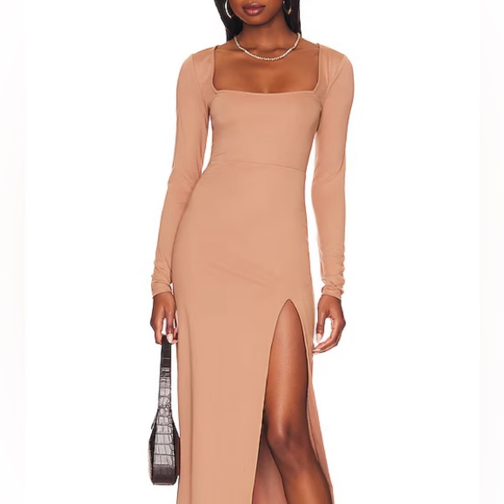 NBD Slit Midi Dress in Camel 🤎